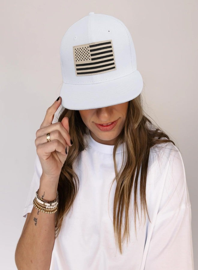 MixYoke American Flag Snapback Hats - Flat Bill Brim Hat for Men Women - Breathable & Adjustable Fit for Casual Wear-White - Image 3